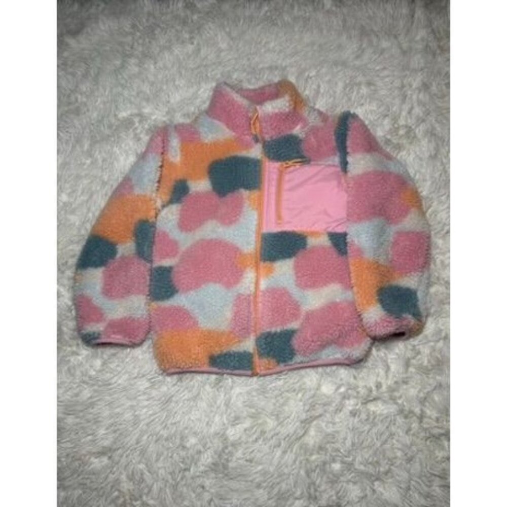 H&M Colorful Fleece Jacket With Pink Lining & Front Zipper Pocket
